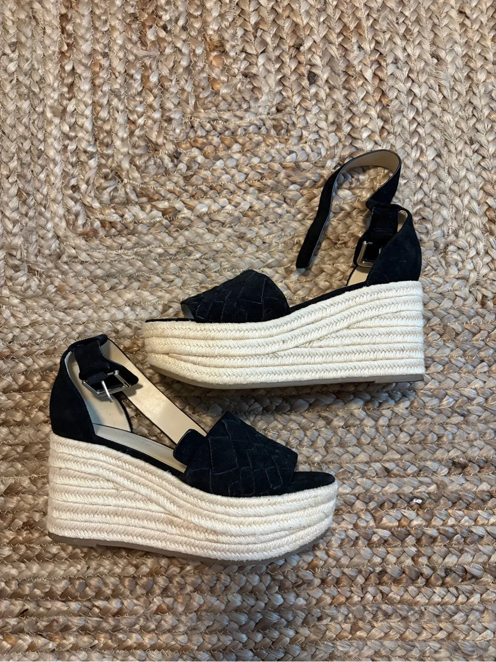 Marc Fisher Black Suede Ankle-Strap Women's Espadrille Sandals